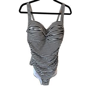 Niptuck Swim Swimsuit One Piece Navy White Striped Adjustable Molded Cup 12